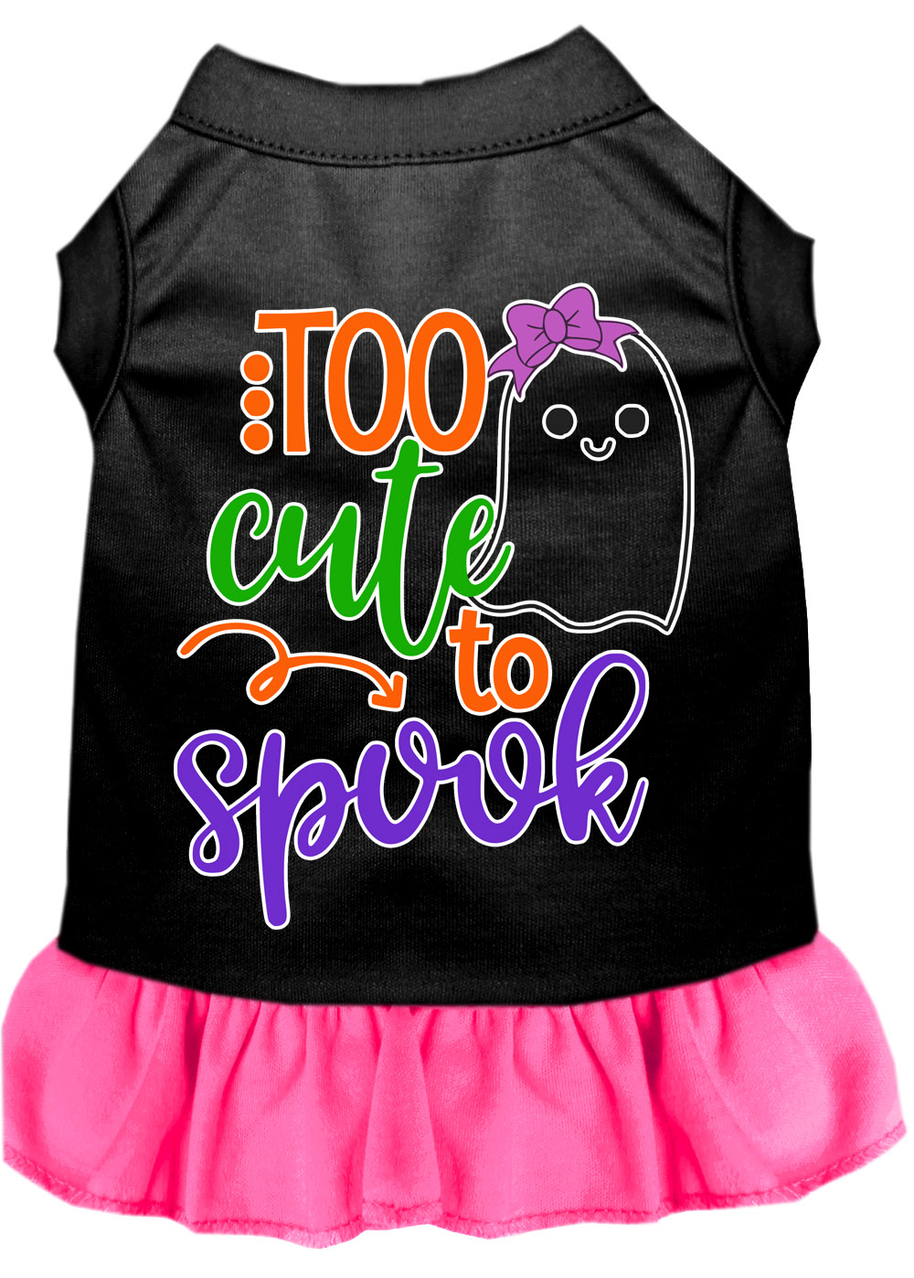 Too Cute to Spook-Girly Ghost Screen Print Dog Dress Black with Bright Pink XL